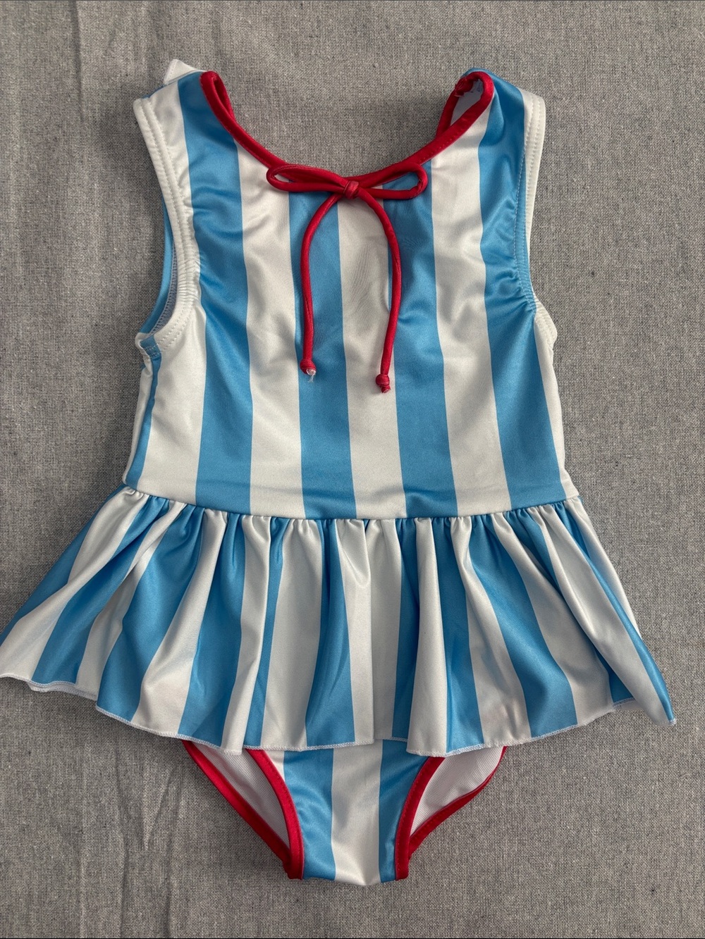 SweetHoney Girls Blue and White Striped Peplum Leo with Red Trim 2T NWT